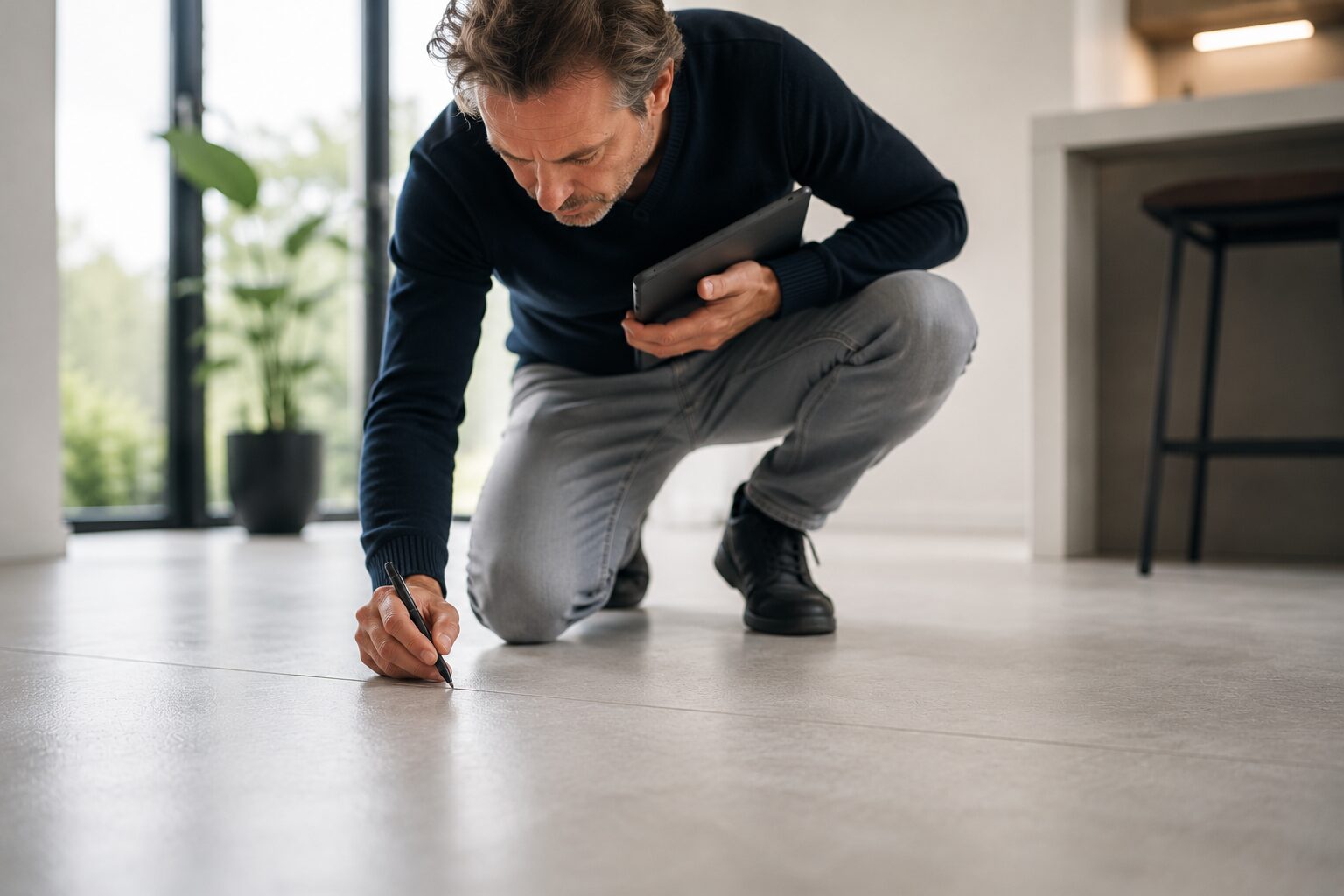 vloerexpert inspecteert vloer in Zeeland